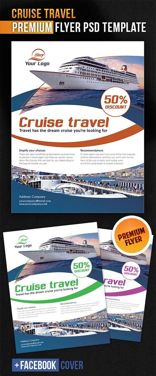 Cruise Travel Flyer PSD Template + Facebook Cover