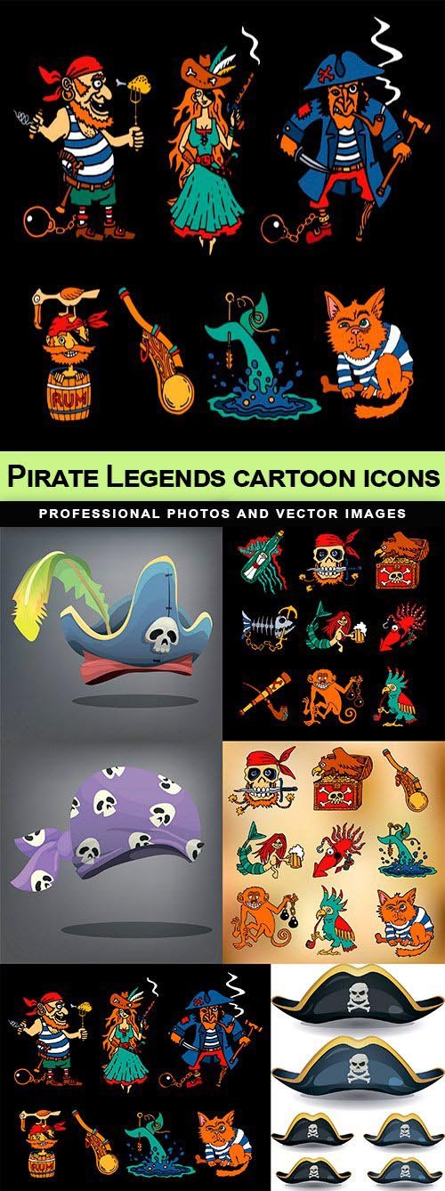 Pirate Legends cartoon icons - 7 EPS