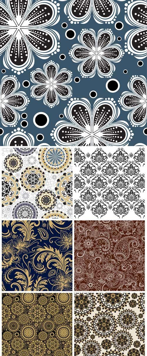 Vintage background with patterns and flowers, vector
