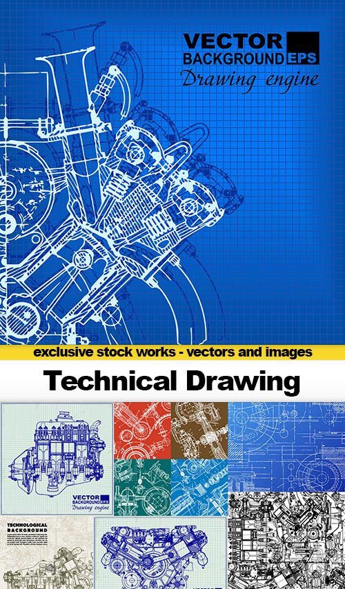 Technical Drawing, Background & Pattern - 25x EPS