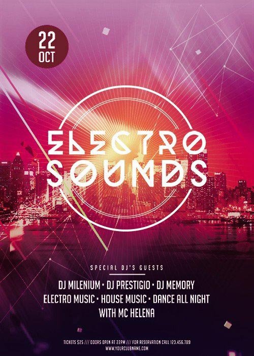 Electro Sound Flyer PSD Template + Facebook Cover