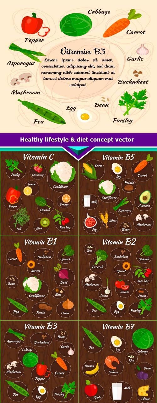 Healthy lifestyle & diet concept vector 10x EPS