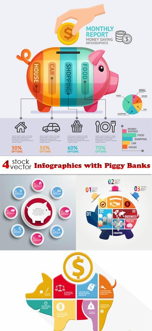 Vectors - Infographics with Piggy Banks