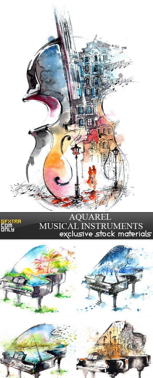 Aquarel musical instruments - 5xEPS