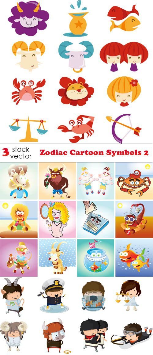 Vectors - Zodiac Cartoon Symbols 2