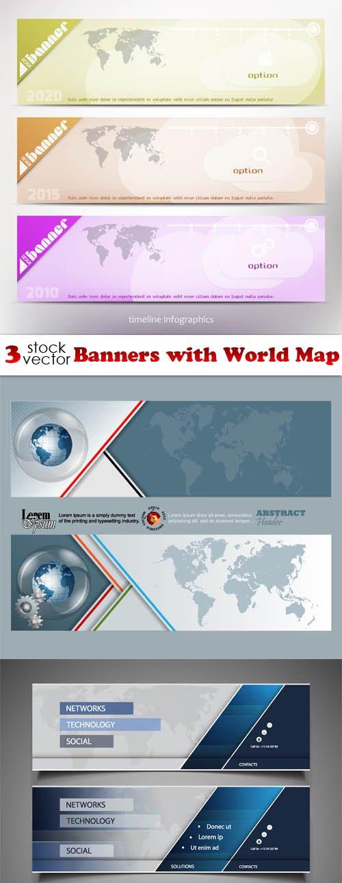 Vectors - Banners with World Map