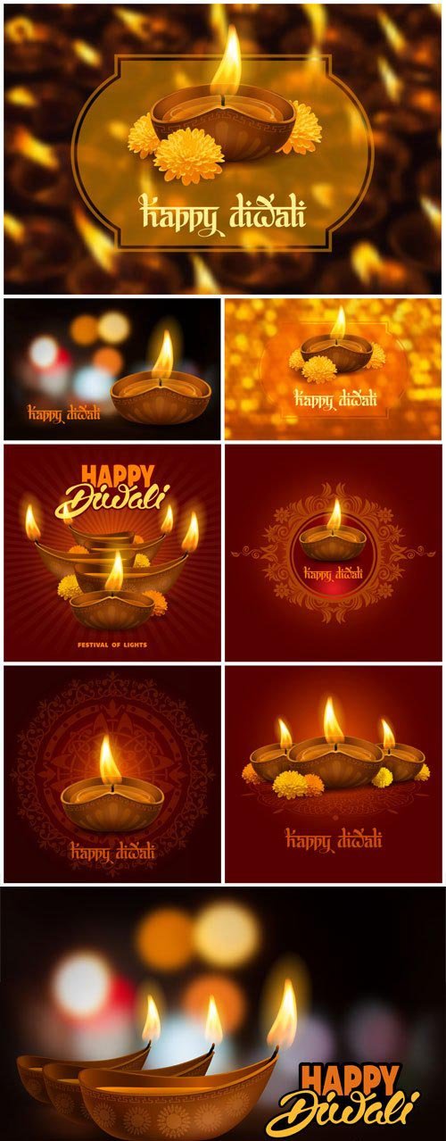 Vector illustration of burning oil lamp diya on Diwali Holiday