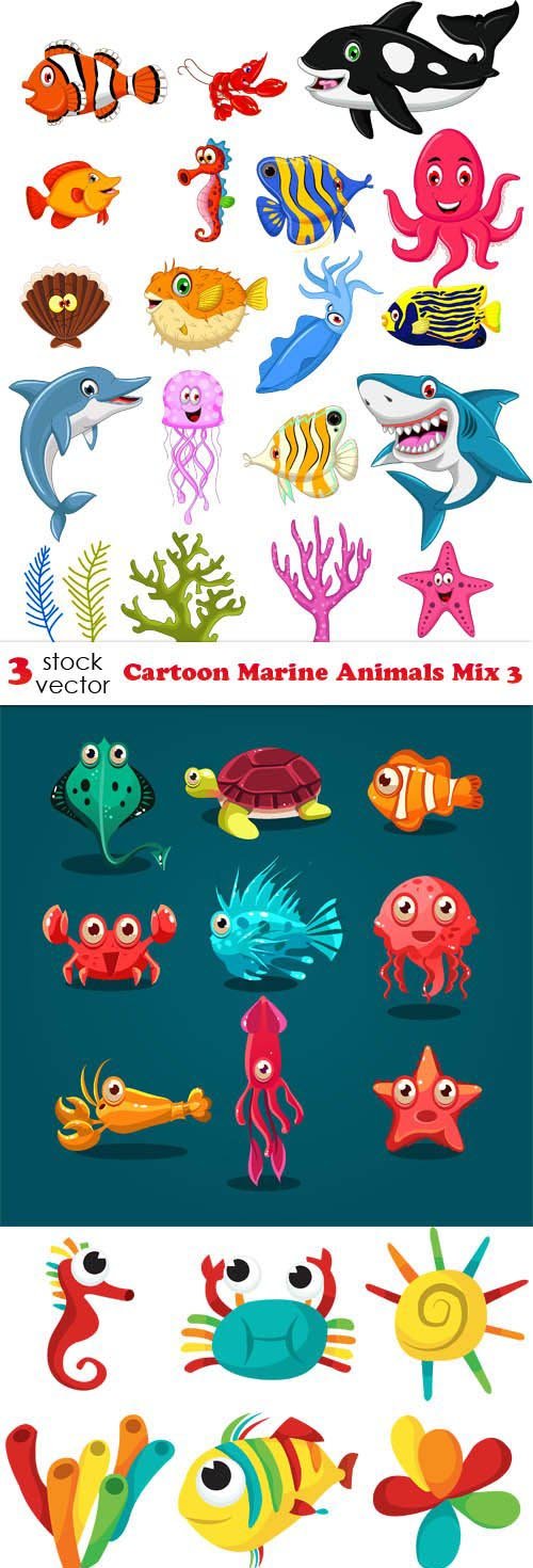 Vectors - Cartoon Marine Animals Mix 3