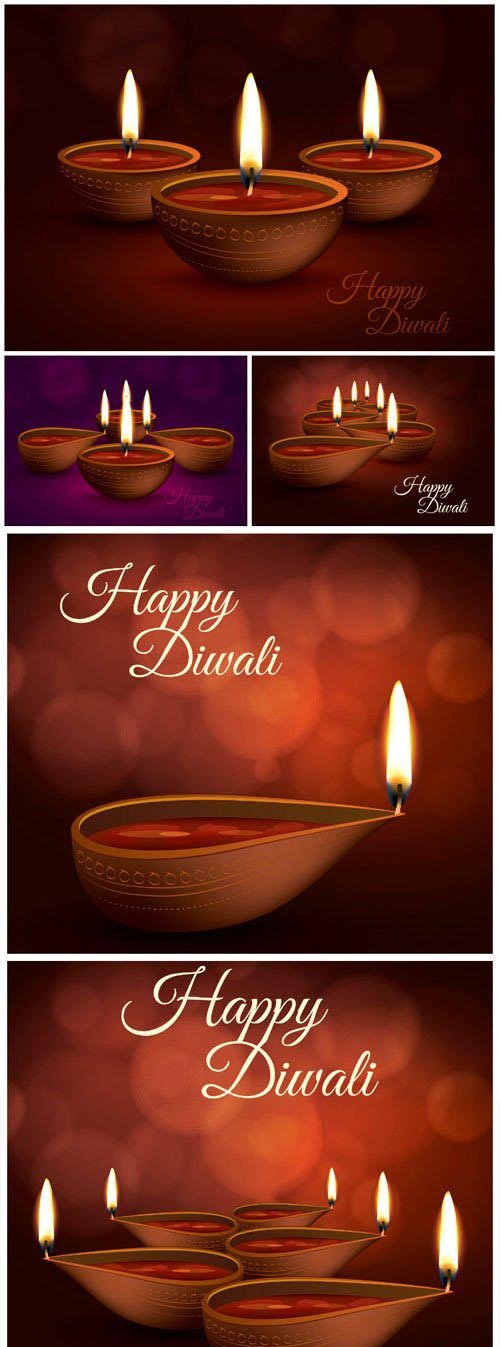 Diwali Holiday vector illustration with burning diya