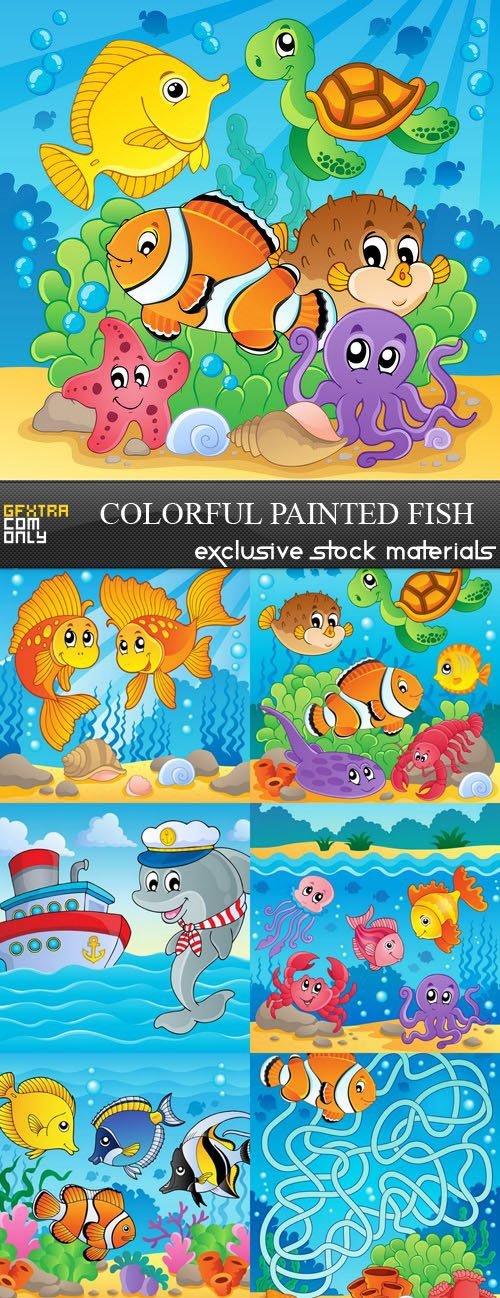 Colorful Painted Fish - 9xEPS