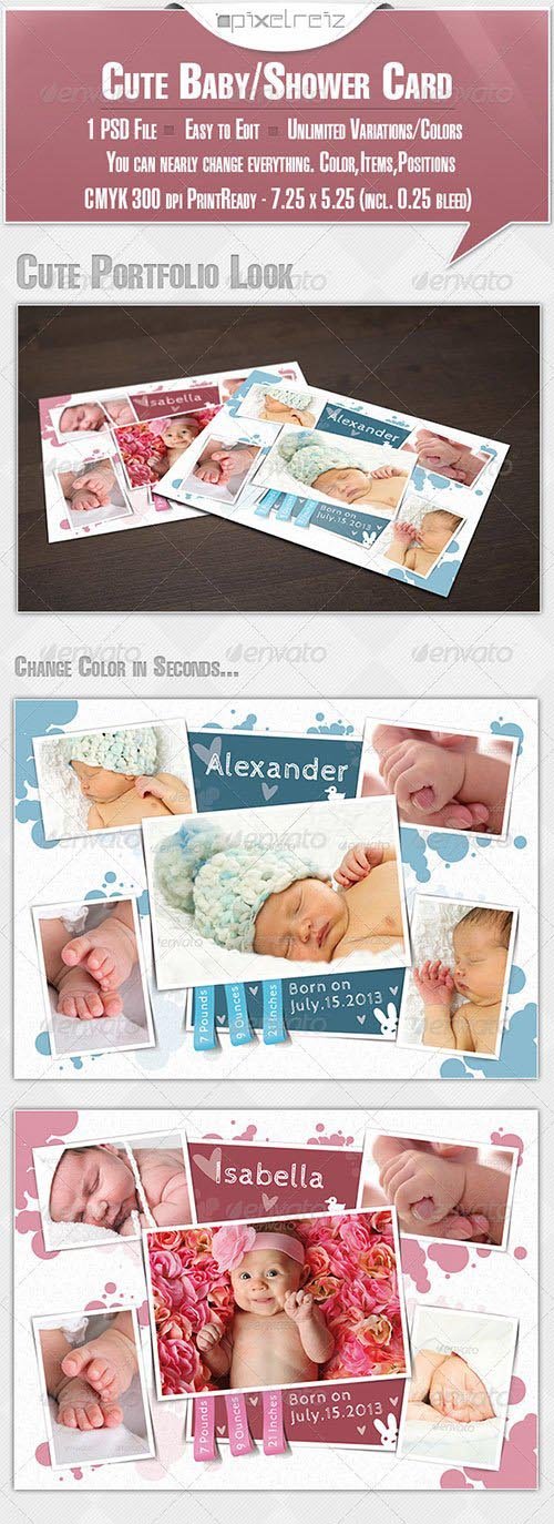 GraphicRiver - Cute Baby Announcement/Shower Card