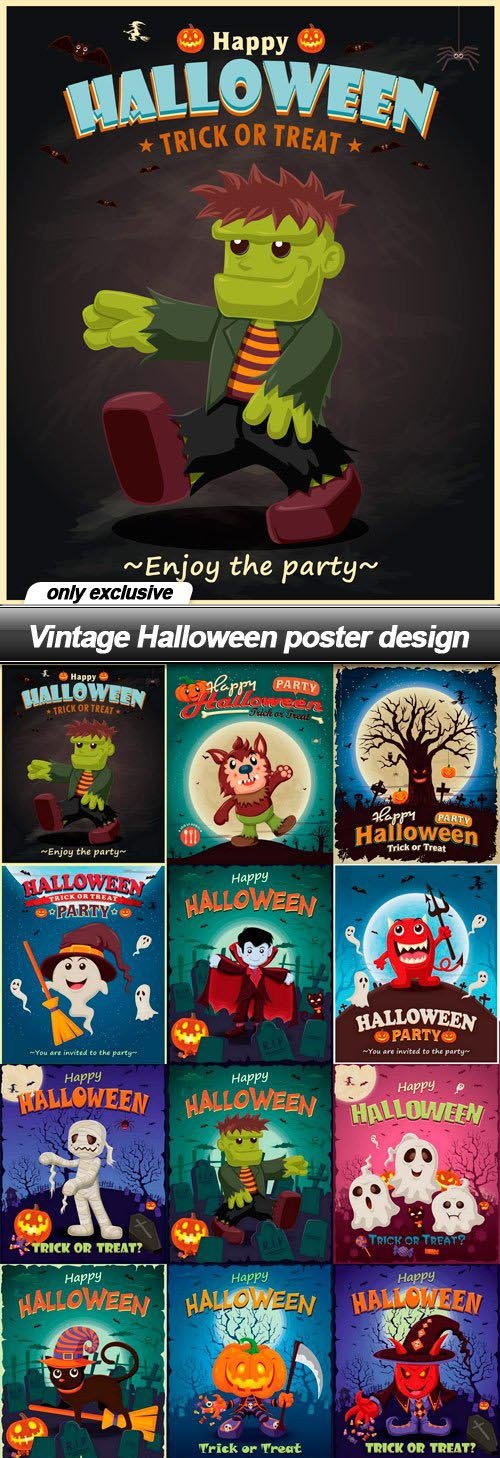 Vintage Halloween poster design - 15 EPS