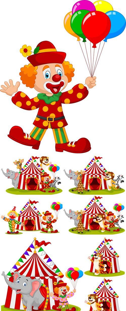 Cartoon animal circus with circus tent