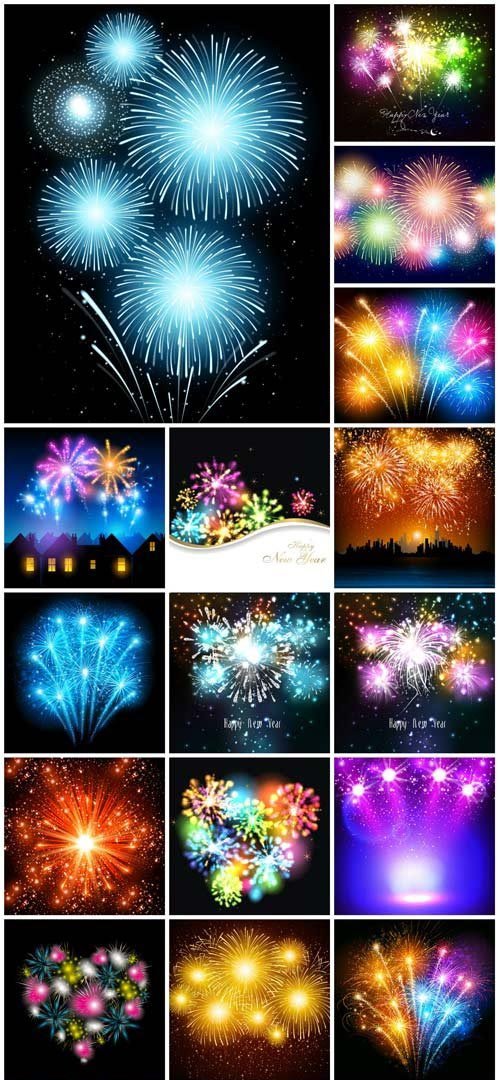 Fireworks, happy new year, vector background