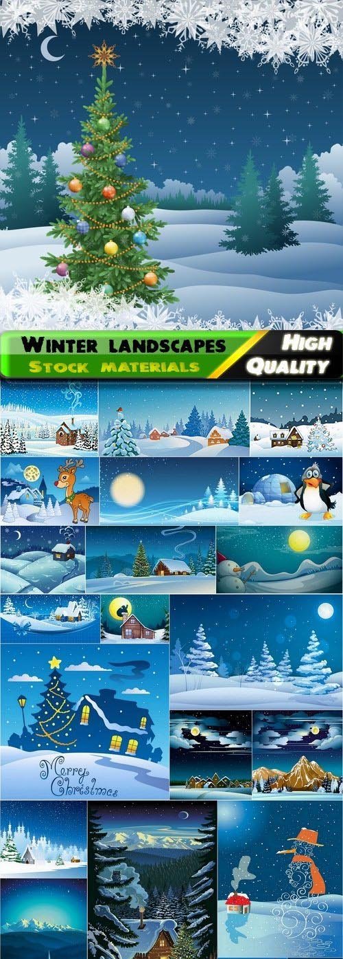Winter landscape and mary christmas - 25 Eps