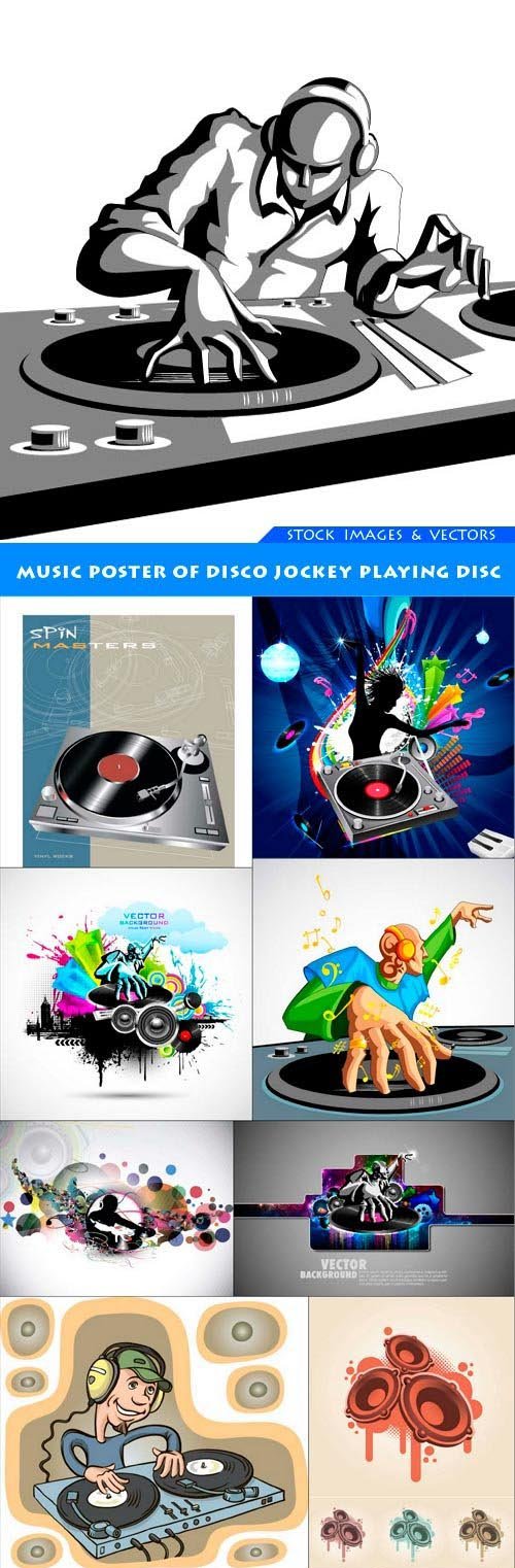 Music poster of disco jockey playing disc 11X EPS