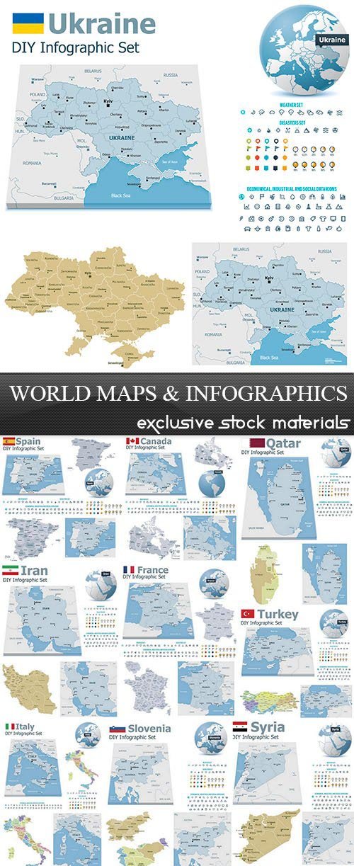 World Maps and Infographics, 25xEPS