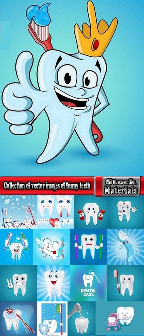 Collection of vector images of funny teeth 25 Eps