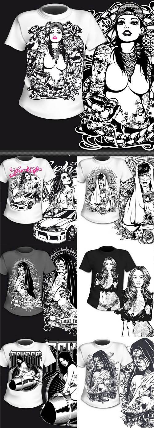 T-Shirt Prints With Tatoo Girl - 10xEPS