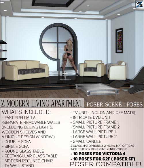 Z Modern Living Apartment + Poses - Poser