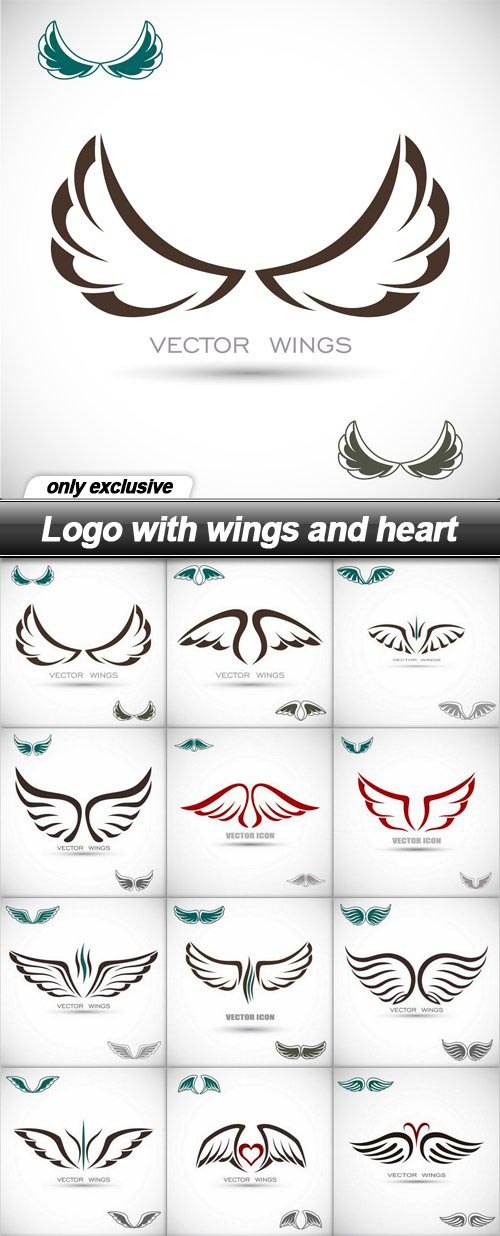 Logo with wings and heart - 15 EPS
