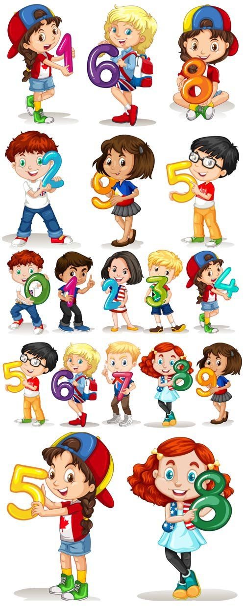 Children with figures, vector illustration