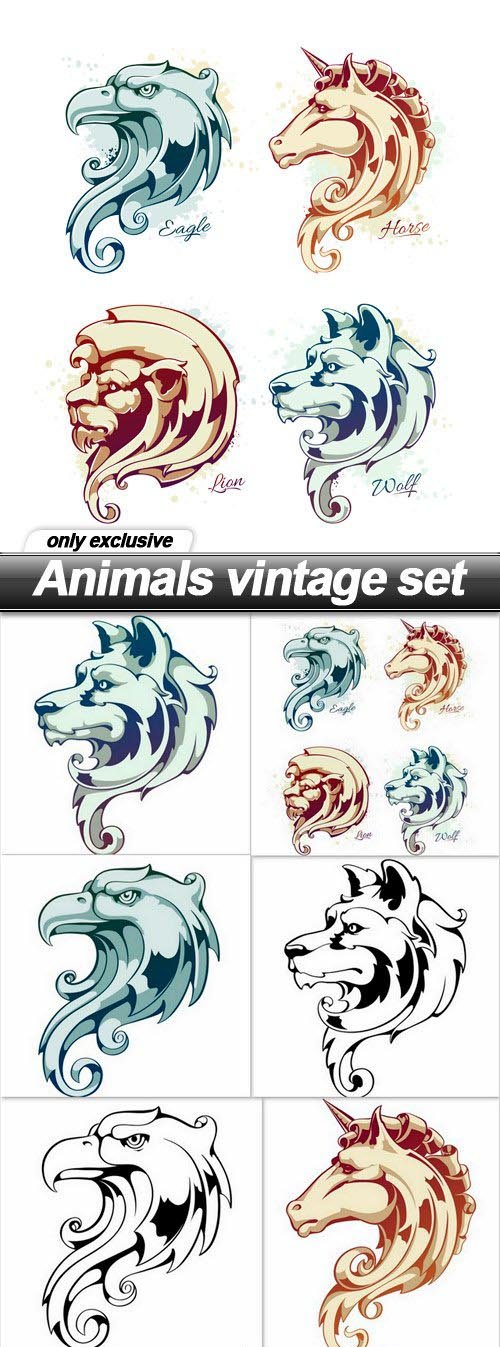Animals vintage set - 10 EPS