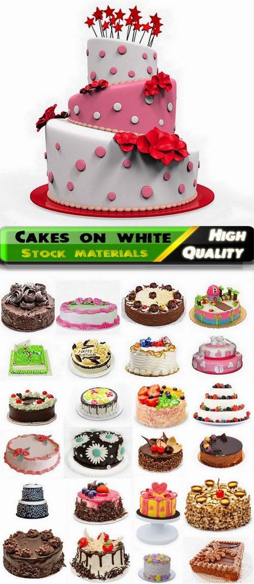 Creative decorated sweet cakes on white - 25 HQ jpg