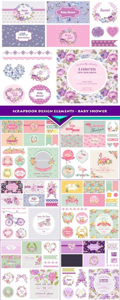 Scrapbook Design Elements - Baby Shower 9x EPS