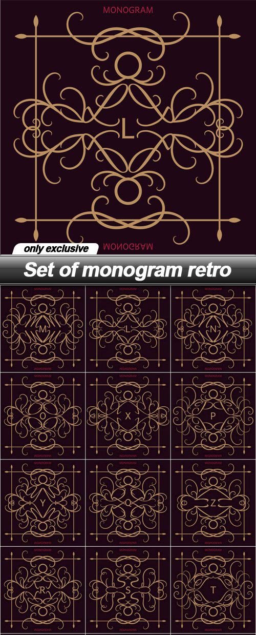 Set of monogram retro - 15 EPS