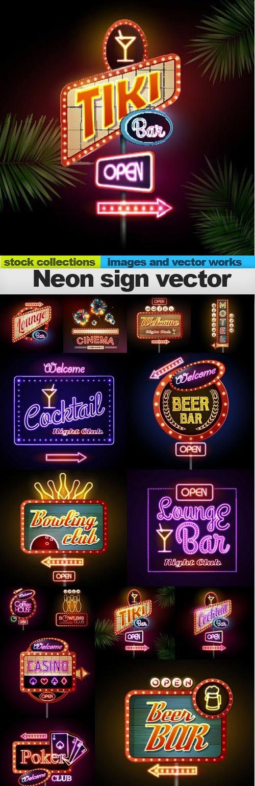 Neon sign vector, 15 x EPS