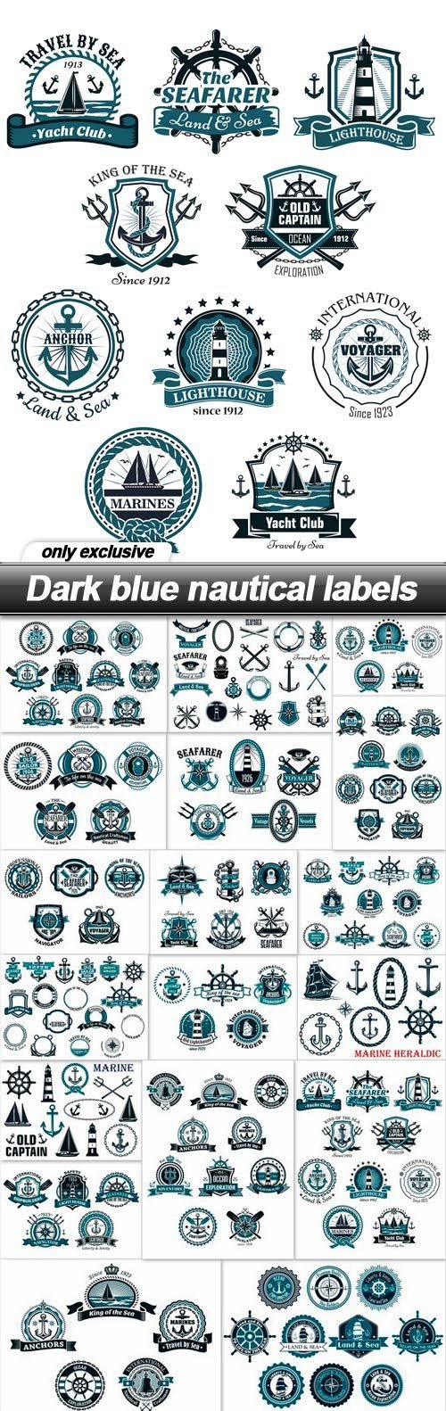 Dark blue nautical labels - 25 EPS