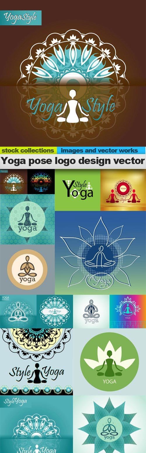 Yoga pose logo design vector, 15 xEPS