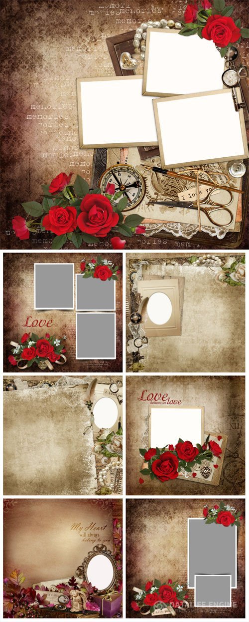 Frame with retro decorations on vintage background