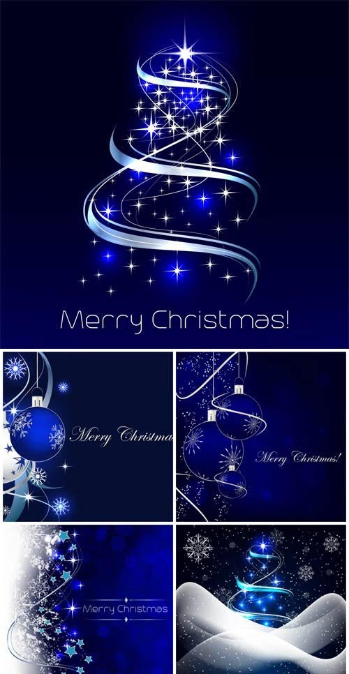 Blue Christmas background, Christmas tree and balls vector