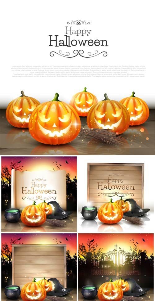 Halloween vector, pumpkins, candles
