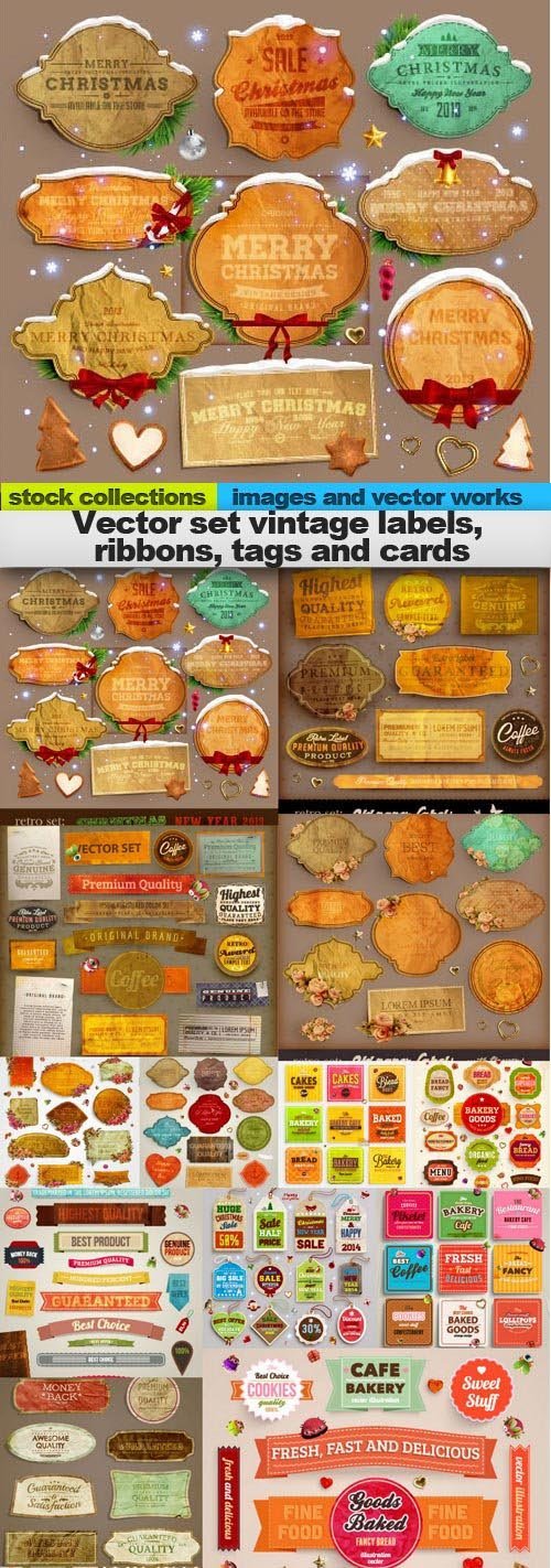 Vector set vintage labels, ribbons, tags and cards,  15 x EPS