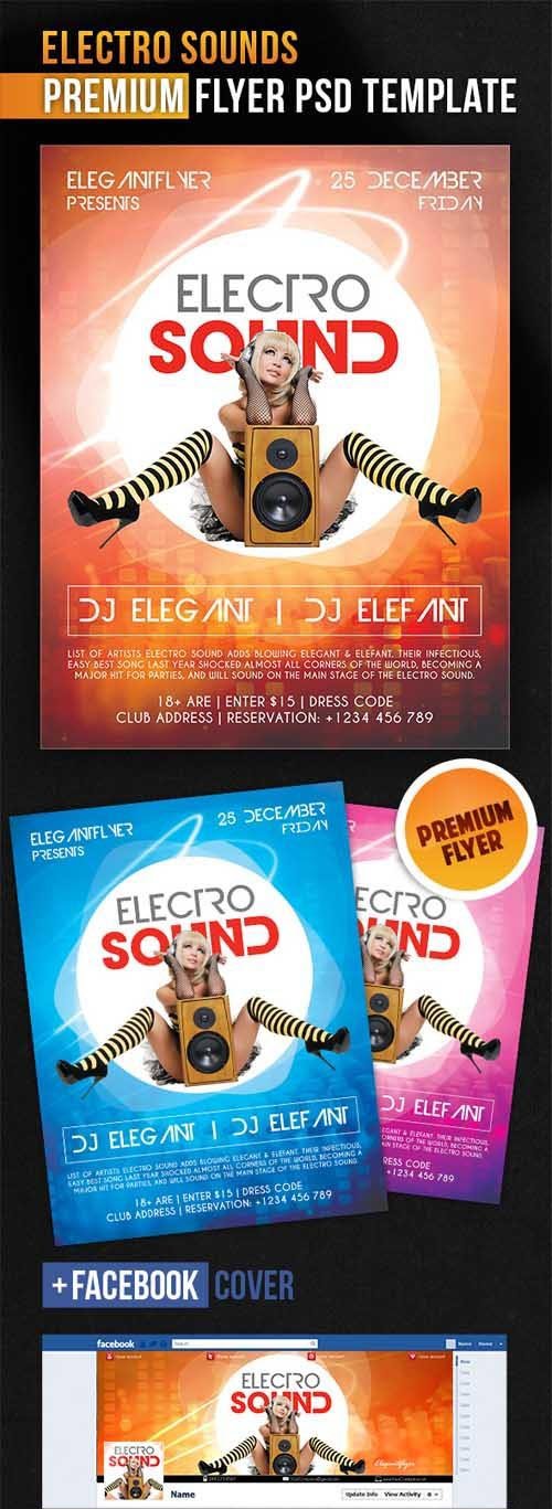 Electro Sounds – Flyer PSD Template + Facebook Cover