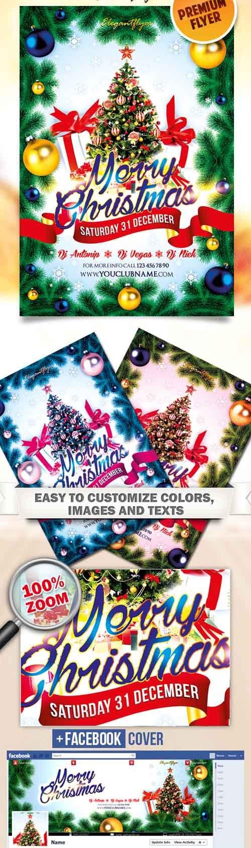 Merry Christmas 2 – Flyer PSD Template + Facebook Cover