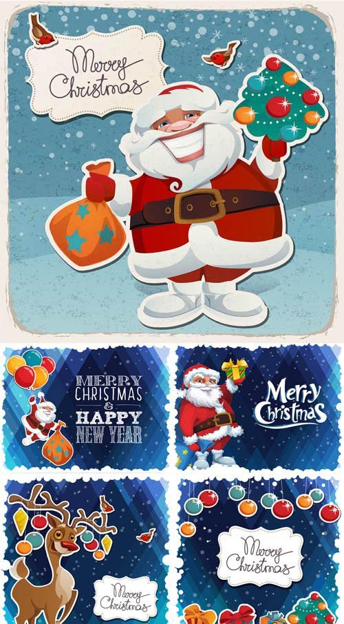 Christmas Card with Santa Claus Vector Cards