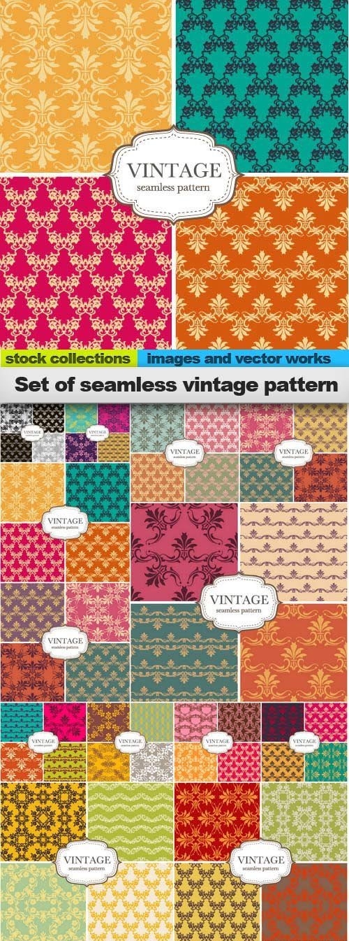 Set of seamless vintage pattern, 15 x EPS
