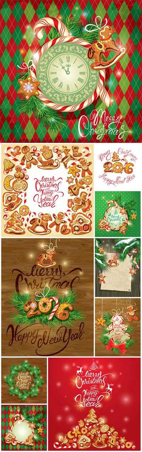 New year holiday greeting card with christmas gingerbread