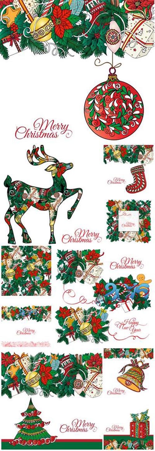 New Year, Christmas elements, backgrounds in a vector