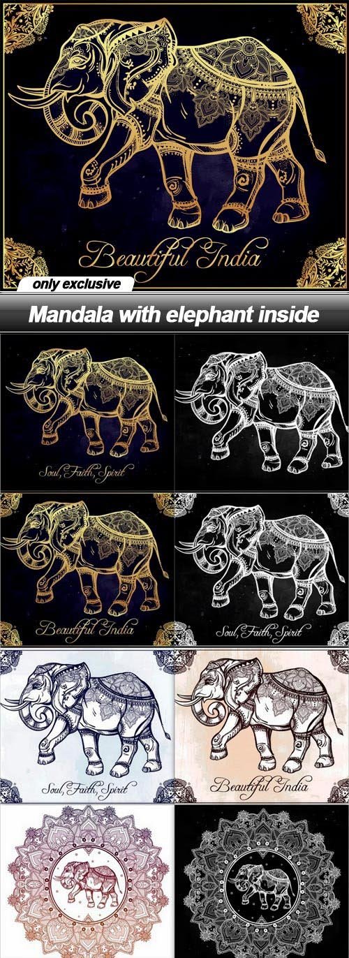 Mandala with elephant inside - 12 EPS