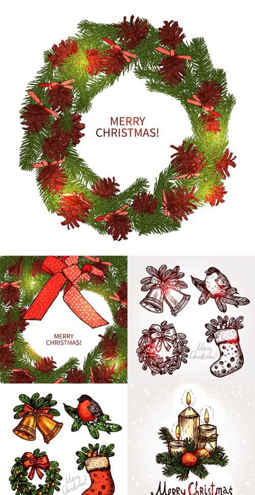 Christmas Sketch Set and Wreath With Decorations