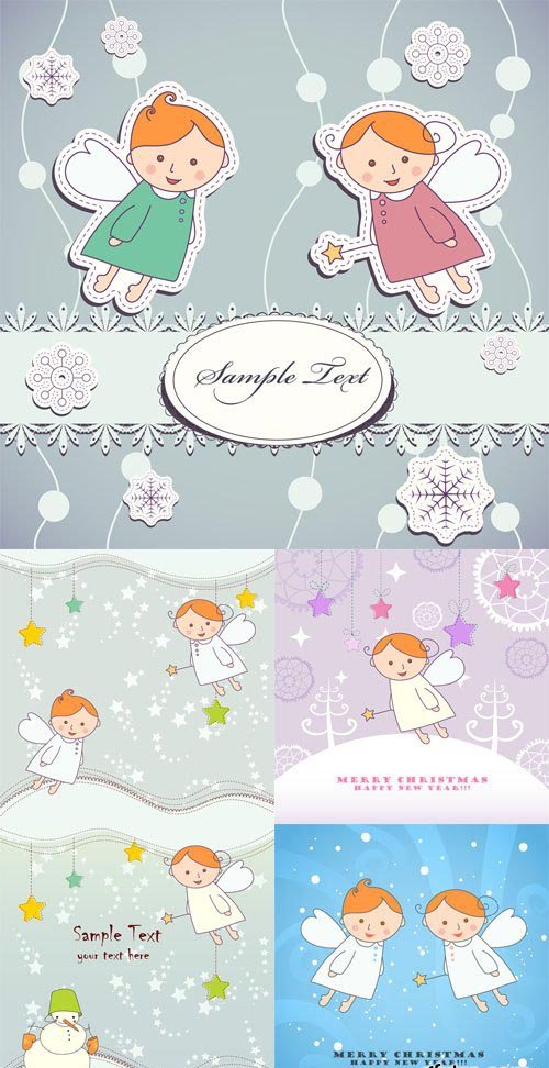 5 Vector Christmas Cards with Angel
