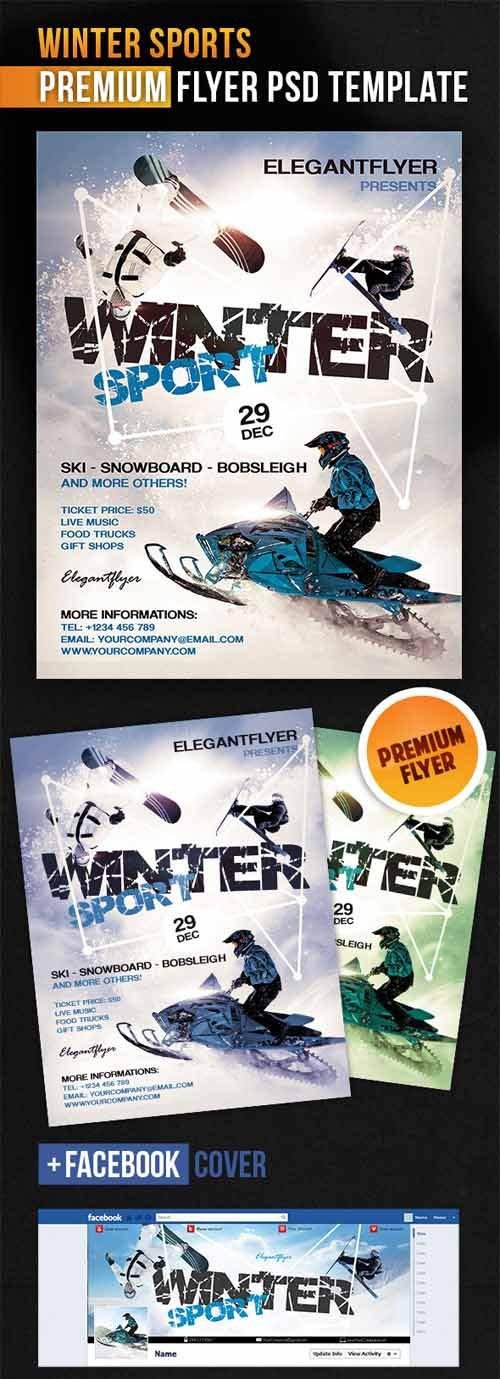 Winter Sports – Flyer PSD Template + Facebook Cover