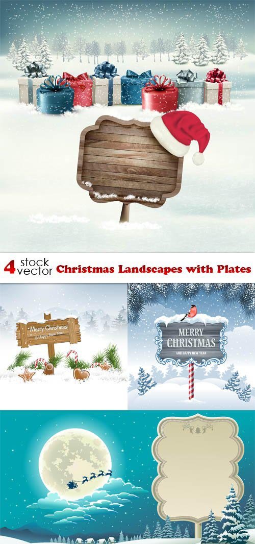 Vectors - Christmas Landscapes with Plates