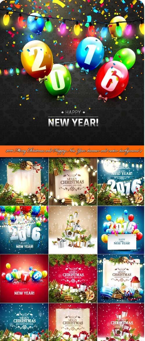 2016 Merry Christmas and Happy New Year banner and vector background 4