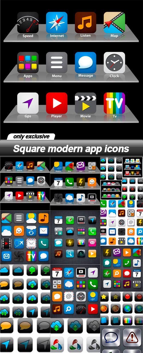 Square modern app icons - 16 EPS